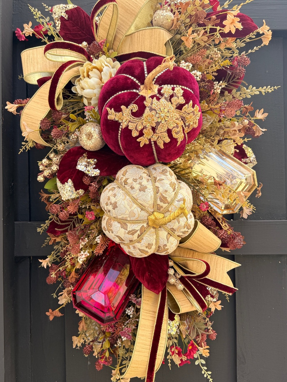 Luxurious Velvet & Gold Holiday Door Swag - Home Holiday Decor